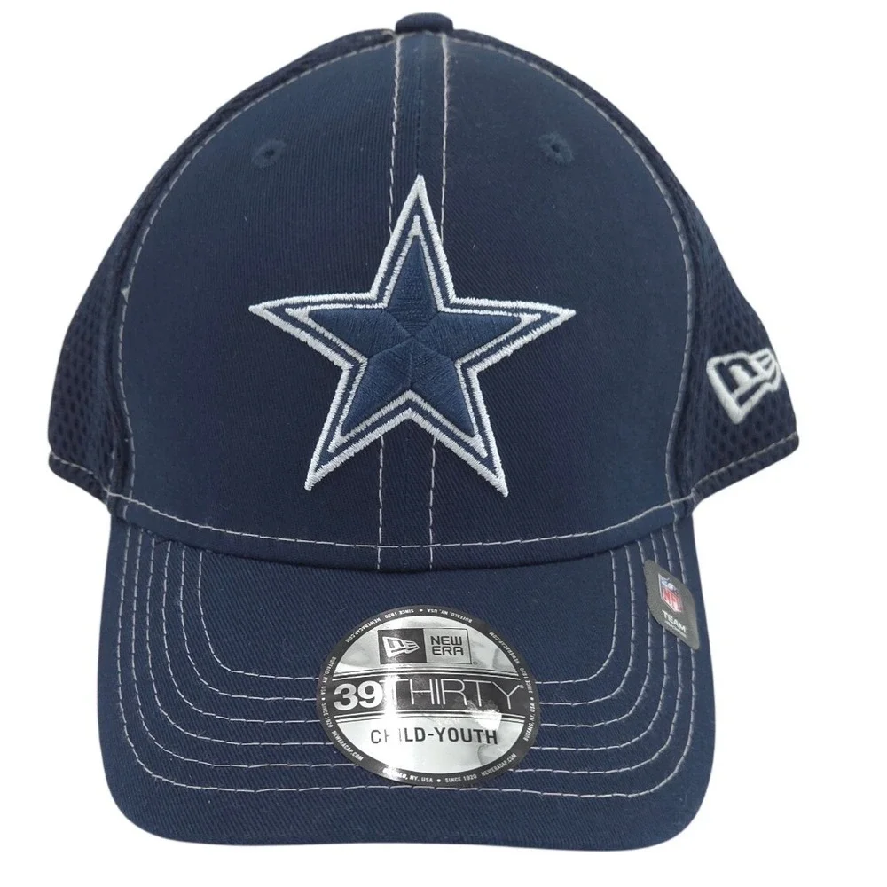 New Era Dallas Cowboys Hat YOUTH Navy Blue Fitted Cap 39THIRTY Mesh NEW